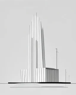 A minimalist, architectural line drawing of a famous landmark building, using only simple lines and geometric shapes to capture the essence of its form and design, set against a monochromatic background for maximum contrast.