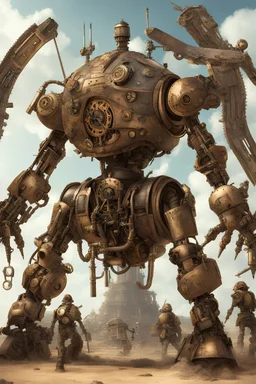 steampunk warrior robot with a big, complicated and detailed mechanical sword in a battlefield. Masterpiece, hyper detailed, details, battlefield, dramatic, dramatic lighting