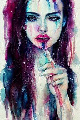 beautiful watercolor portrait, realistic, watercolor portrait by Harumi Hironaka, Agnes Cecile, detailed, watercolor portrait, fine art Mary Jane Watson