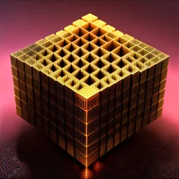 a mandelbox 3d fractal made of small metallic random color cubes