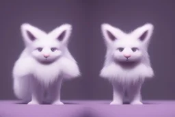 A photo of a white fur monster standing in a purple room