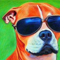 Portrait of a pitbull wearing sunglasses by Monet