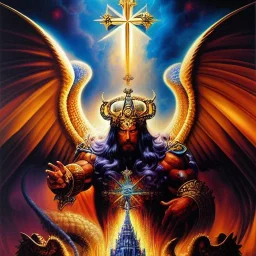 portrait oil on canvas,'four beasts of revelation 4',comic book cover, mystical colors,insanely detailed,realistic,intrincate detail, 16k resolution, masterpiece,Simon Bisley,Frank Frazetta,Alex Horley,ARTHUR ADAMS