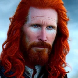 Portrait of courtney gains as a ruggedly handsome but joyful roguish pirate, charismatic, attractive male, masculine, perfect, precisely detailed, lightly freckled face, meticulously detailed multi-hued ginger carrot-colored cherry red fiery hair; Malachai of the corn; fantasy, intricate, elegant, highly detailed, digital painting, artstation, concept art, matte, sharp focus, illustration, art by artgerm and greg rutkowski and alphonse mucha