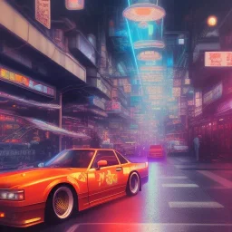 volumetric japan city environment and background, realistic illustration and highly detailed digital painting of illegal street drifting, ghost flames, inside a vibrant city, underground jdm scene, d1 grand prix, nissan, mitsubishi, otaku, neon, toyota, honda, subaru, highly detailed, money, high contrast, realistic shaded volumetric lighting, 8k, tokyo drift, reflective ground, octane render, smoke, burnout, vitality colours, colorful, uhd, blue fires, dk, hooning manga art by sam curry