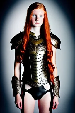 (strikingly beautiful 16 year old charming teen girl:1.2) with (long ginger hair:1.1) and (freckles:1.2) wearing (skimpy leather fantasy armour with halter top and thong:1.3) and (medium cleavage:1.2), tracing, ambient light, highres, (hyperrealistic:1.2), (perfect face:1.1) intricate (high detail:1.1) body, beautiful detailed eyes, plump lips, fantasy theme, Model hash: ddc3021b