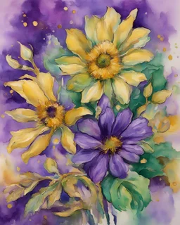 Purple, green and gold flower van Gough water color