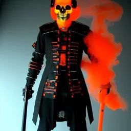 futuristic cyberpunk wired skull orange smoke samurai