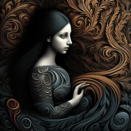 3d . beautiful woman. midium dark shadows. Edward Gorey