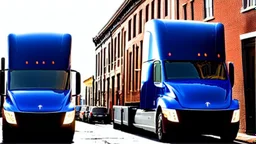 A Tesla semi-truck is parked, on the Bourbon Street, in New Orleans. CINEMATIC. WIDE ANGLE LENS.
