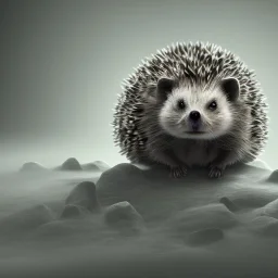 hedgehog in fog running witch umbrella