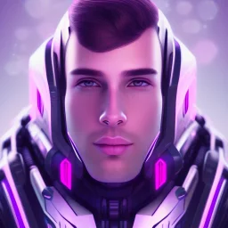 Cute boy face, Sci-fi character, purple backlight, pink and purple, scifi suit, profile, purple background, pink lighting