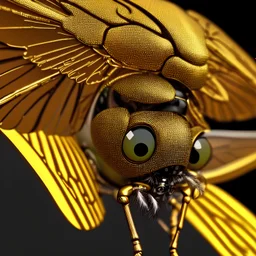 Portrait d'une mouche multicouleurs avec des ailes en or pur, décor futuriste et moderne, photo réaliste, très détaillé, très intriqué, 8k, hdr, cinema 4d, unreal engine, rendu octane