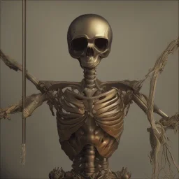 a skeleton archer holding a bow in his hand, steam punk, realistic, made in octane, cinematic, ultra-realistic, extremely detailed octane rendering, 8K, VRAY Super Real ar 2:3, dof photorealistic futuristic 50mm lens hard lighting dark gray tintype photograph, realistic lighting, sepia color