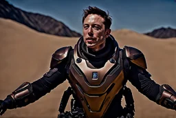 Elon Musk in Dune, Hyper detailed, Realistic, Extreme depth of field, bokeh blur, Alberta all-natural, National Geographic, in the style of candid, imperfection, natural lighting, cinematic, Fuji Film, Anamorphic lens, 2040s, --ar 4:5 --w 150 --style ra