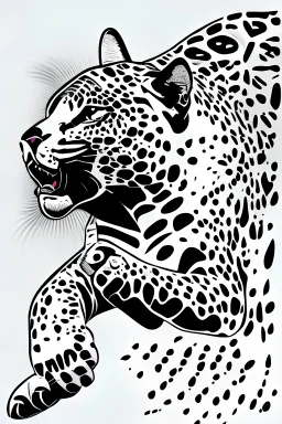 Design a vector art, line art of the "jaguar", jumping right to left