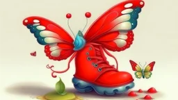 cute little butterfly is wearing red boots on his feet