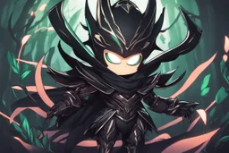 Chibi Mantis lord knight venom in 8k solo leveling shadow artstyle, in the style of fairy academia, hollow knight them, mask, close picture, neon lights, intricate details, highly detailed, high details, detailed portrait, masterpiece,ultra detailed, ultra quality