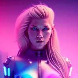 Katheryn Winnick, hyper realistic, cyberpunk style, shaved hair, gradient color, BLUE, PINK, CYAN, neon, insanely detailed, 16k resolution, perfect eyes, cinematic smooth, intricate detail