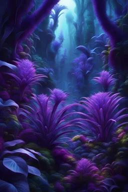 close-up of two magical bio-luminescent plants in a very strange otherworldly lush alien ecosystem with gigantic transparent and bio-luminescent purple plant like life forms, colorful, fantastical, intricate detail, 8k resolution, centered, matte painting, airbrush art, pencil sketch, award winning, masterpiece, crisp quality, sharp