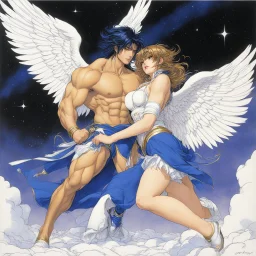 (in the style of Orion, by Masamune Shirow) Jacob wrestling with angel