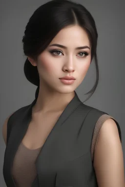 A professional photography of Anisa Riski Amelia a most pretty beautiful Indonesian girl, black hair, ponytail, oval shaped face, gaunt face, brown eyes, big eyes, melancholy eyes, melancholy glance indifferent ignore, thin lips,natural make up,beautiful, pretty, melancholy girl, slim body, dress and vest, hyperrealistic, ultra realistic, octane render,HDR, ultra detailed, perfect body, perfect face,Canon EOS 5D mark IV, best quality photography, real photo, photography, hyperrealistic,