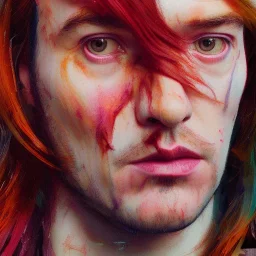 Photo of Ian Gillan , beautiful face, multi-hued red hair; in the style of martine johanna, draped in flowing fabric, ignore nsfw, colorful energetic brush strokes, realistic, sharp focus, 8k high definition, insanely detailed, intricate, elegant, art by martine johanna and artgerm