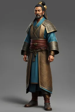 tabletop role-playing miniature of a mioan-Chinese cleric wearing Renaissance bronze-age clothes. full body. concept art hyperrealism