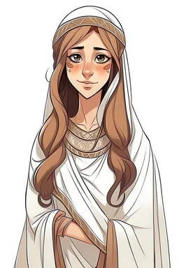 "Draw an Arab character, a girl wearing traditional Arab clothing, indicating her royal lineage. She has long brown hair and wears a bandage over one eye."
