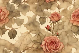 beautiful intricate rose field, soft delicate watercolor, dramatic, perfect composition, by Arthur Rackham highly detailed intricate very attractive beautiful fantastic view watercolor Arthur Rackham Jean-Baptiste Monge Egon Schiele muted tones professional Enki Bilal patchwork watercolor and ink Xuan Loc Xuan