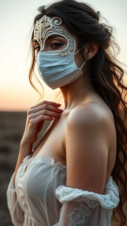 The body and soul of a beautiful woman with mask
