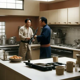 [high res photo by John Woo] the first scene of gun-fu in a kitchen