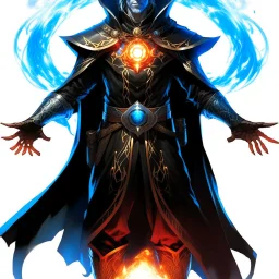 A 25 years boy persian in matte black robes with flaming eyes with grin with flaming light blue pupils stands atop a squire Two infinity gauntlets contain six infinity stones, one of which is made with nano In the hands of a powerful man walking While standing on a majestic height from afar With two big wings