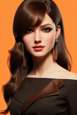 young business woman, brown hair, dark orange eyes, hoop earrings, red blouse, elegant, dark eyeshadow, black eyeliner, high arch angular eyebrows, head and shoulders portrait, 8k resolution, Artgerm, WLOP, Alphonse Mucha dynamic lighting, hyperdetailed, intricately detailed,