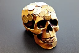 Single Human skull made out of 250 pennies