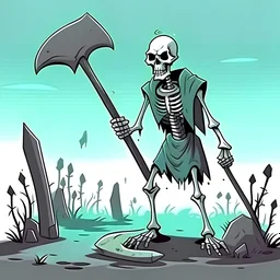 Plagued undead holding shovel on graveyard