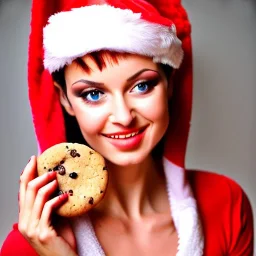 slim, gorgeous Ms. Claus hotty, with cookies