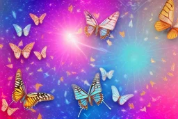 opening to the soft pink and blue crystal rise of butterflies on gold background