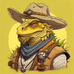 dungeons and dragons character, a bearded dragon lizardfolk cowboy bounty hunter