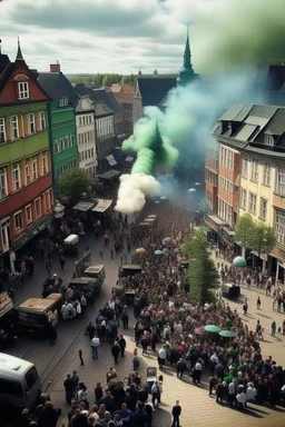 germany after weed legalization, german city, dust from smoking weed, happy stoned people, smoking a blunt
