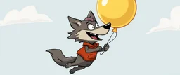 stupid cartoon wolf flying with a balloon