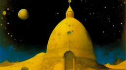 A yellow heavenly space with stars painted by Max Ernst