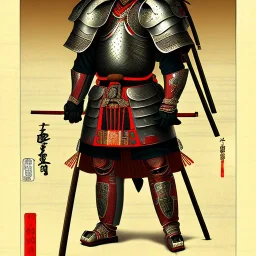 Ukiyo-e Style , Male Samuri in armour, full body