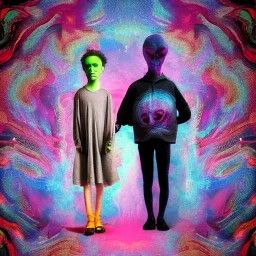 Boy alien and girl alien surrealism psychedelic