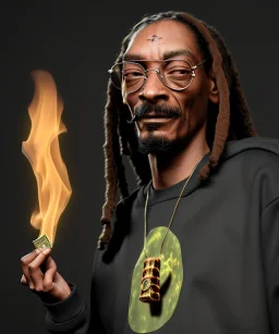 Snoop Dogg, burning cigar with dollars, jungle, hyper realistic