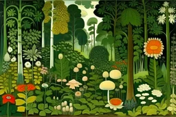 A green forest with giant flowers painted by Edward Hicks