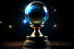 a magic trophy with a glass sphere and the galaxy inside