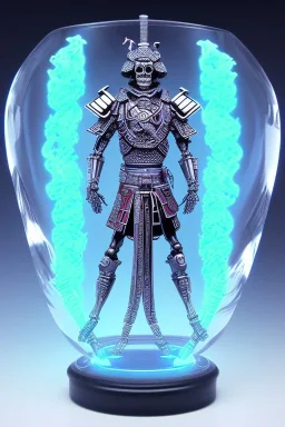 Futuristic Neon crystal skeleton samurai smoke glass fire water