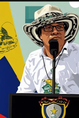 Ilustración vectorial de Gustavo Petro con gorra deportiva camisa colores negro, blanco y rojo, fondo negro