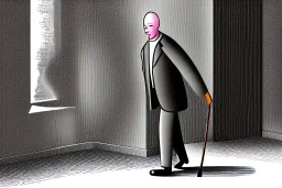 digital illustration of a blind man , holding cane, walking